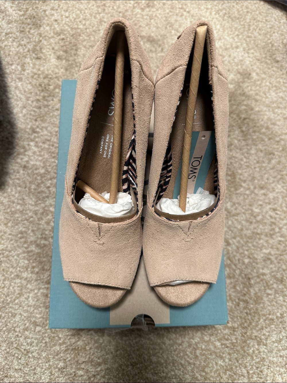 Toms tan Suede Peep-Toe Wedge Heels